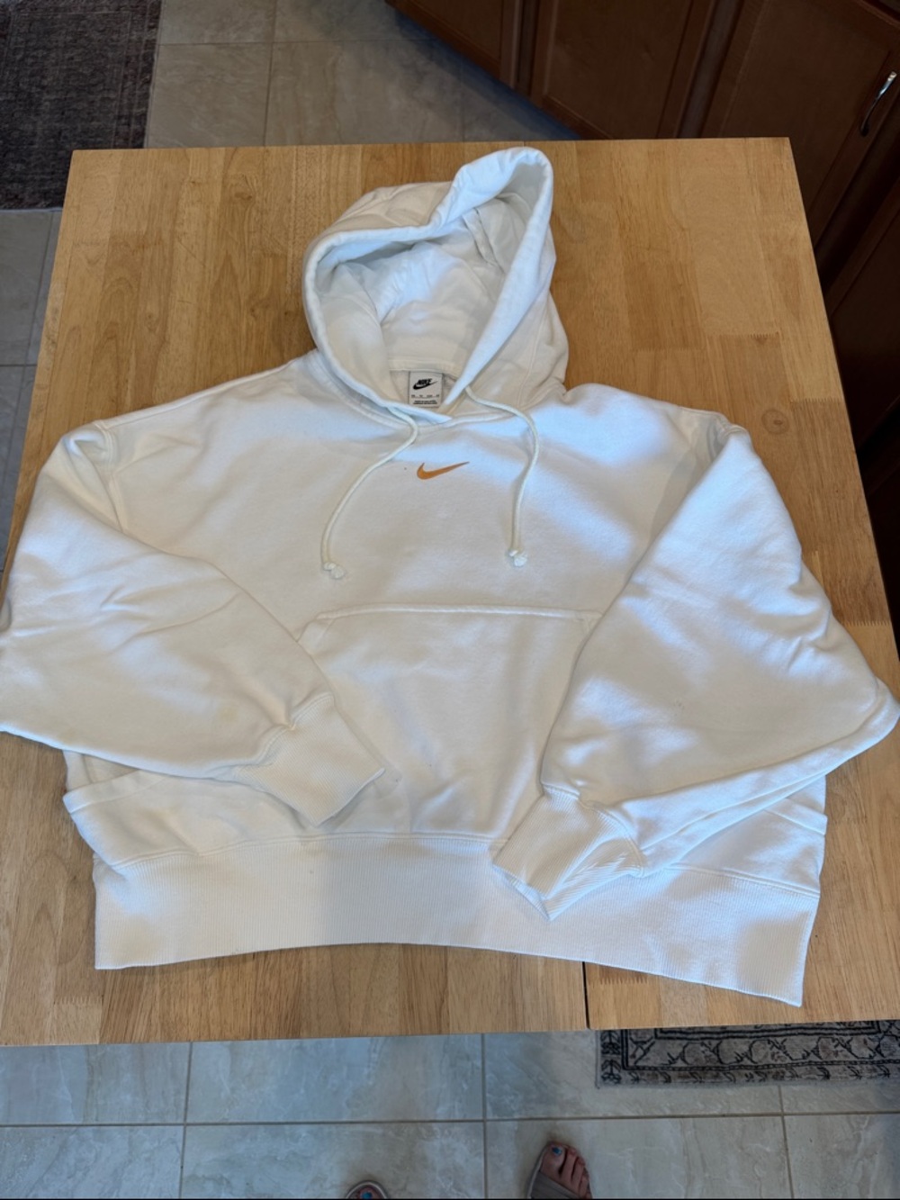 Nike White Hoodie with Orange Swoosh Accent size extra small